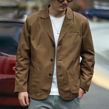 Riolio American Retro Casual Men's Cotton Suit Jaet Anti-Wrinkle Turn-down Collar Commute Faionable Urban Sle Spring Autumn